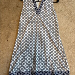 Navy and White Geometric Pattern Dress
